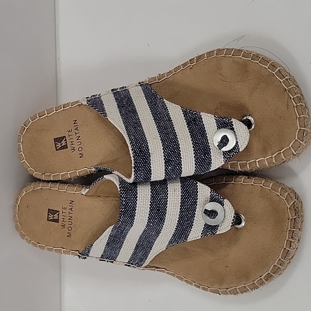 White Mountain Navy and White Striped Thong Sandals